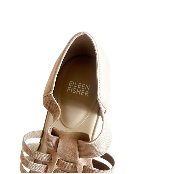Eileen Fisher Rato Honey Nubuck & Elastic Flat Gladiator Sandals New Size 6 - Picture 5 of 8